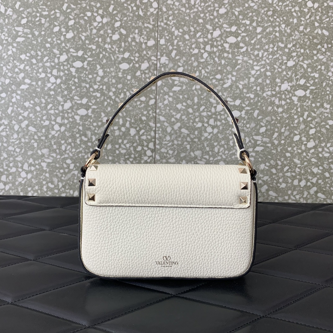 Valentino Garavani Rockstud Small Shoulder Bag in Ivory Grainy Calfskin